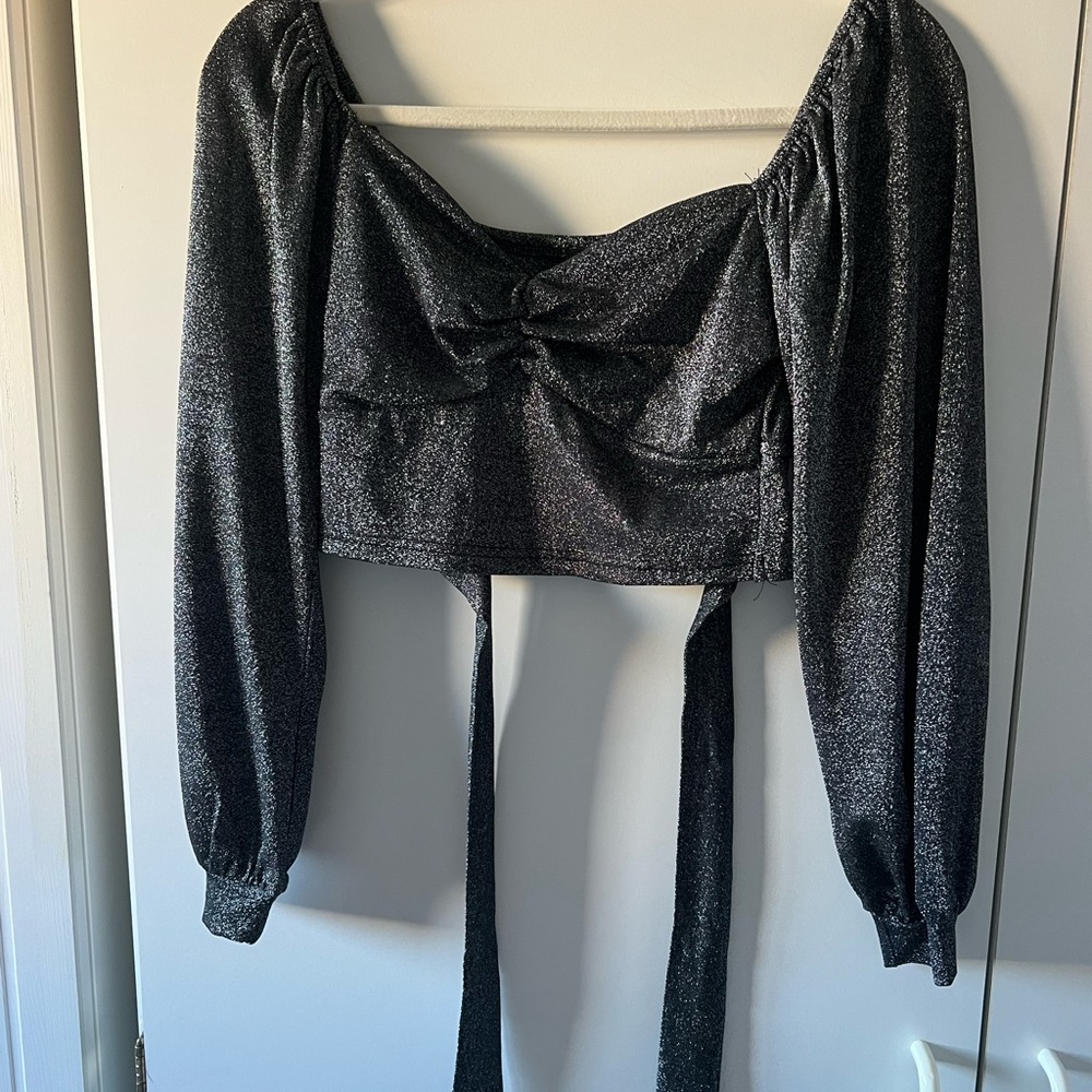 Elegant Black Glitter Women's Top